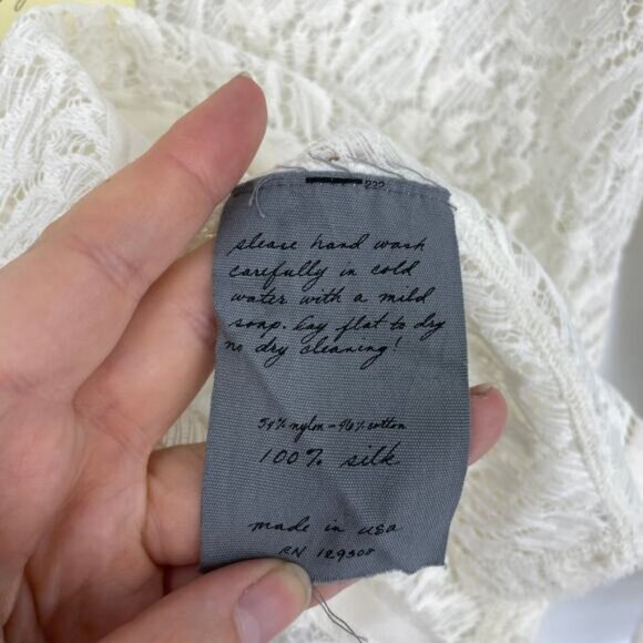 Raquel Allegra Top Womens Size Large Bias Long Sleeve Silk Lace Ivory NWT - Picture 8 of 8